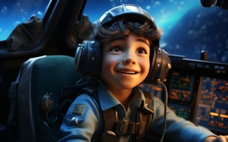 3D Pixar Character Child Boy pilot with relevant environment 2.