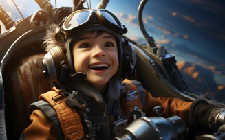 3D Pixar Character Child Boy pilot with relevant environment 4.