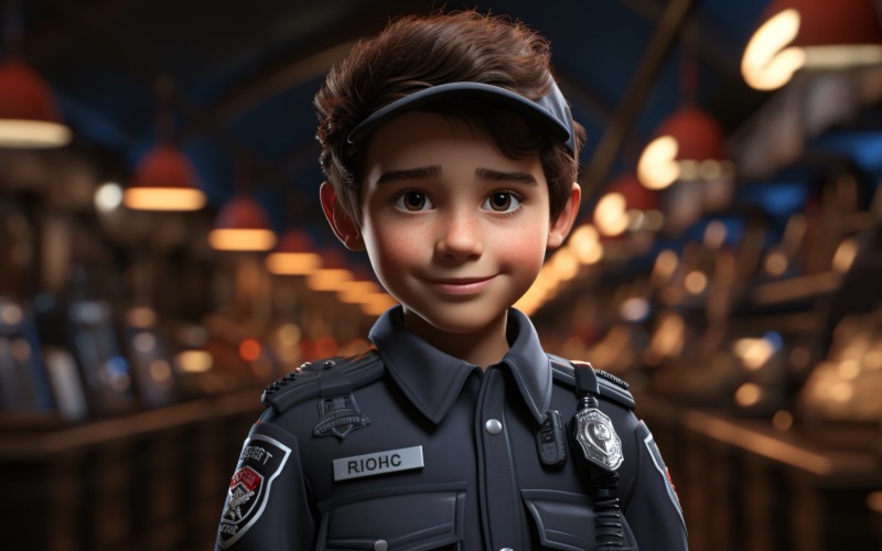 3D Character Boy Police_Officer with relevant environment 2 Illustration