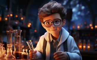 3D Character Child Boy scientist with relevant environment 10