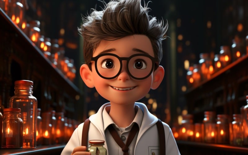 3D Character Child Boy scientist with relevant environment 24 Illustration