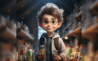 3D Character Child Boy scientist with relevant environment 25