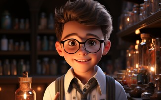 3D Character Child Boy scientist with relevant environment 30