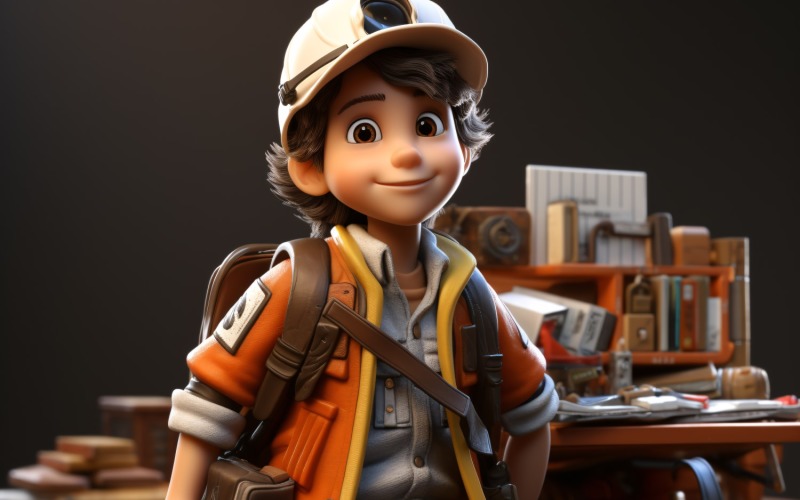 3D Character Child Boy Surveyor with relevant environment 1 Illustration
