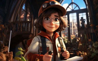 3D Character Child Boy Surveyor with relevant environment 3