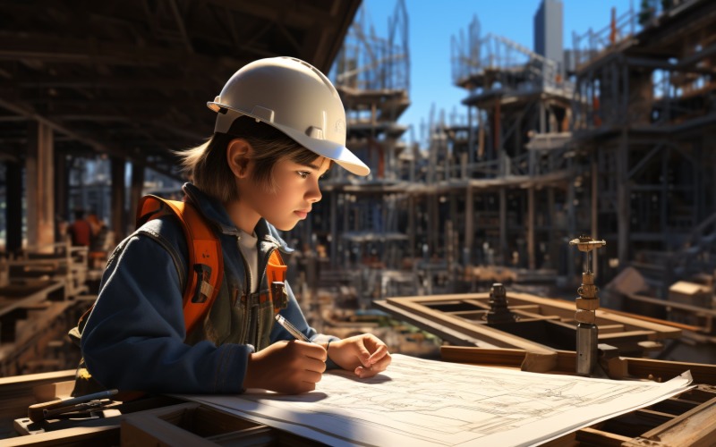 3D Character Child Boy Surveyor with relevant environment 4 Illustration