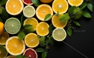 Citrus Fruits Background flat lay on Dark Green Background 1
