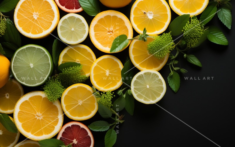 Citrus Fruits Background flat lay on Dark Green Background 1 Illustration