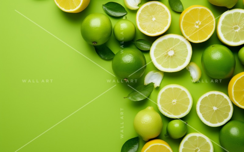 Citrus Fruits Background flat lay on Green Background 10 Illustration