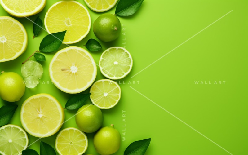 Citrus Fruits Background flat lay on Green Background 12 Illustration