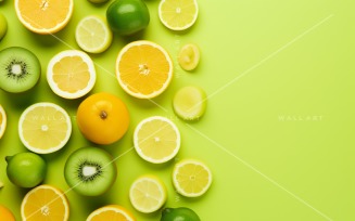 Citrus Fruits Background flat lay on Green Background 1