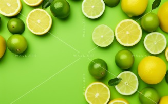 Citrus Fruits Background flat lay on Green Background 6