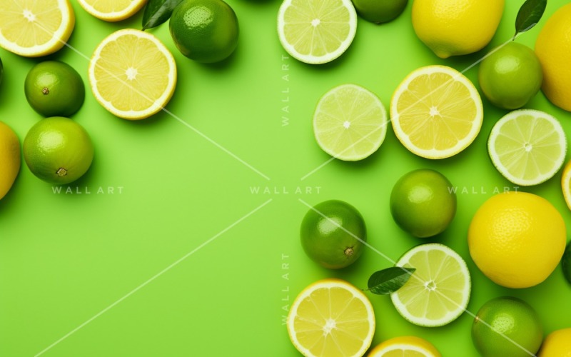 Citrus Fruits Background flat lay on Green Background 6 Illustration