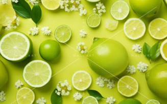 Citrus Fruits Background flat lay on Green Background 7