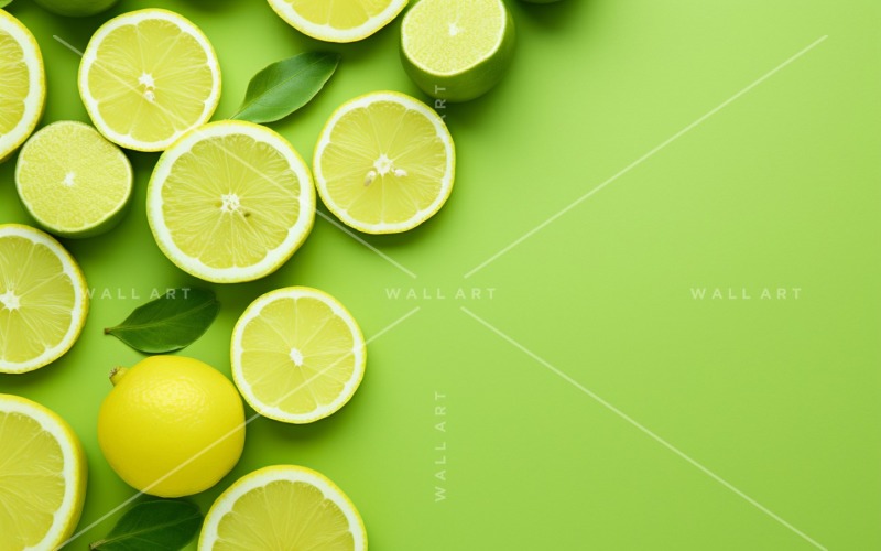 Citrus Fruits Background flat lay on Green Background 8 Illustration