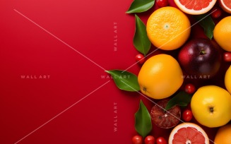 Citrus Fruits Background flat lay on Red Background 33
