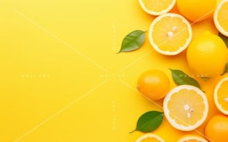 Citrus Fruits Background flat lay on yellow Background 17
