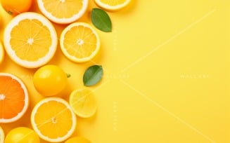 Citrus Fruits Background flat lay on yellow Background 18