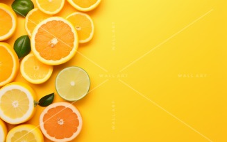 Citrus Fruits Background flat lay on yellow Background 19