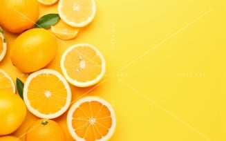 Citrus Fruits Background flat lay on yellow Background 20