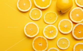 Citrus Fruits Background flat lay on yellow Background 22