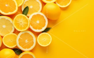 Citrus Fruits Background flat lay on yellow Background 24