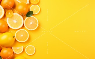 Citrus Fruits Background flat lay on yellow Background 28