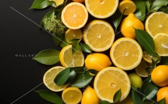 Citrus Fruits Background flat lay on yellow Background 29