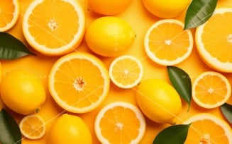 Citrus Fruits Background flat lay on yellow Background 2