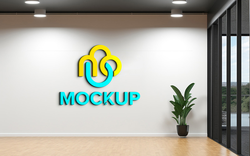 Indoor logo mockup on white wall Product Mockup