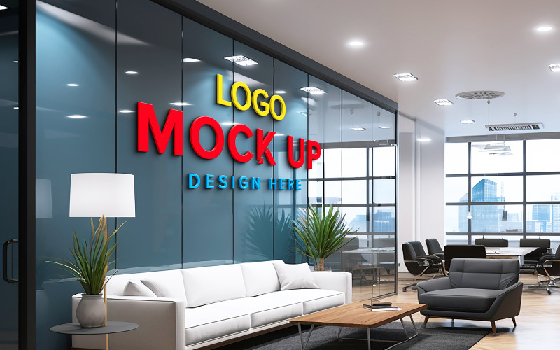 Office glass wall logo mockup realistic Product Mockup