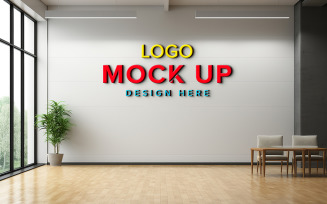 Office waiting room wall logo mockup psd template