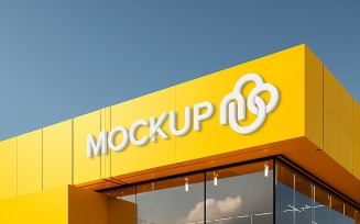 Realistic 3d logo mockup store sign elegant logo mockup white facade sign