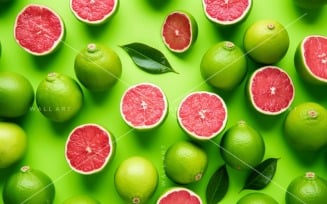 Citrus Fruits Background flat lay on Green Background 38