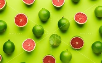 Citrus Fruits Background flat lay on Green Background 39