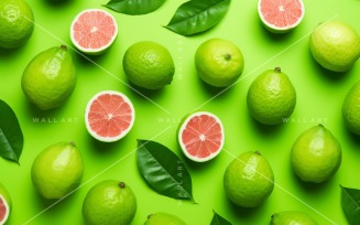 Citrus Fruits Background flat lay on Green Background 40