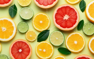 Citrus Fruits Background flat lay on green Background 53