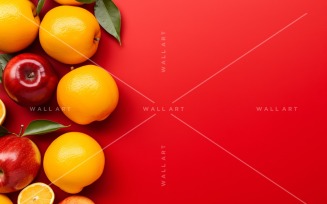 Citrus Fruits Background flat lay on Red Background 35