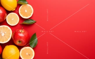 Citrus Fruits Background flat lay on Red Background 36