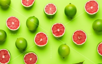 Citrus Fruits Background flat lay on Red Background 37