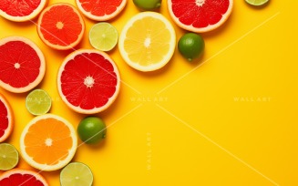 Citrus Fruits Background flat lay on yellow Background 46