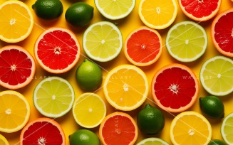 Citrus Fruits Background flat lay on yellow Background 47