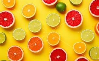 Citrus Fruits Background flat lay on yellow Background 48