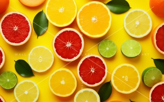 Citrus Fruits Background flat lay on yellow Background 4