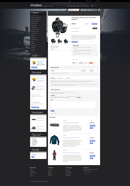 Sailing Gear PrestaShop Theme Prestashop Products Page Screenshot