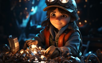 3D Character Child Boy Welder with relevant environment 1