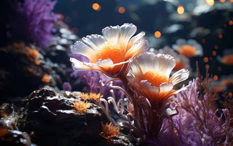 Sea Anemone Glowing Underwater Scene 82 Illustration