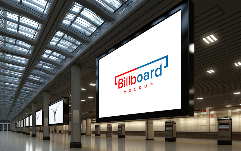 Blank billboard located in underground hall or subway for advertising mockup concept psd template Product Mockup