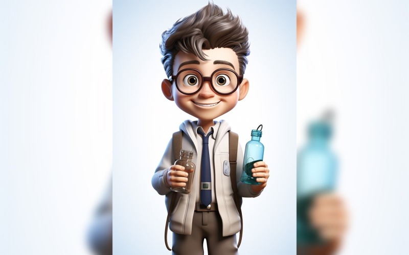 3D Character Child Boy scientist with relevant environment 3. Illustration