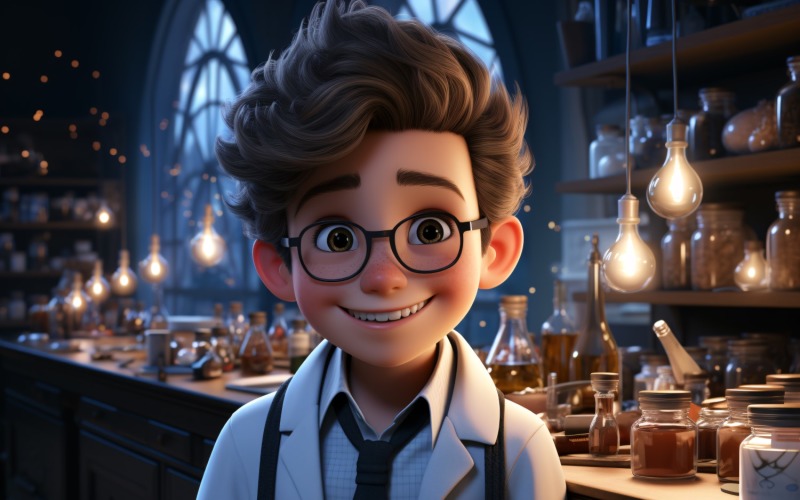 3D Character Child Boy scientist with relevant environment 4. Illustration